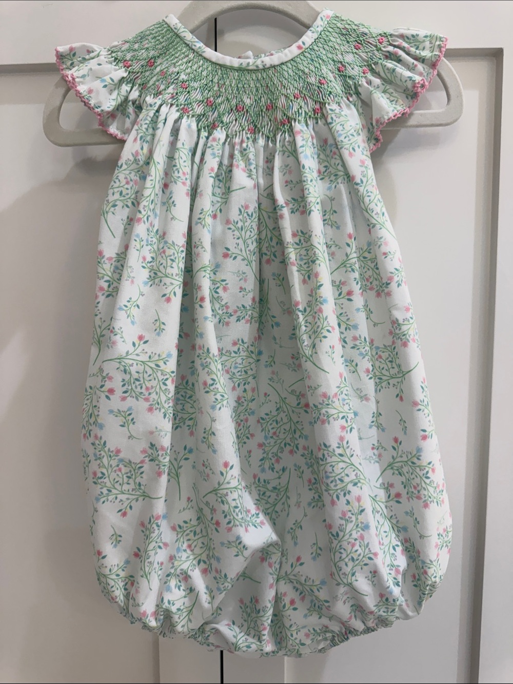 Charming Little One Children’s Clothing Floral Smocked Flutter Sleeve Bubble 12M